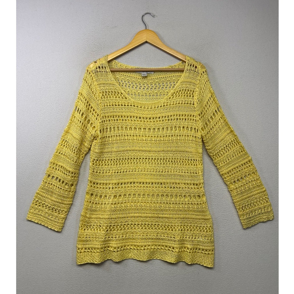 Boho Crochet bydesign Womens XL Yellow Open Knit Scoop Neck Long Sleeve Sweater